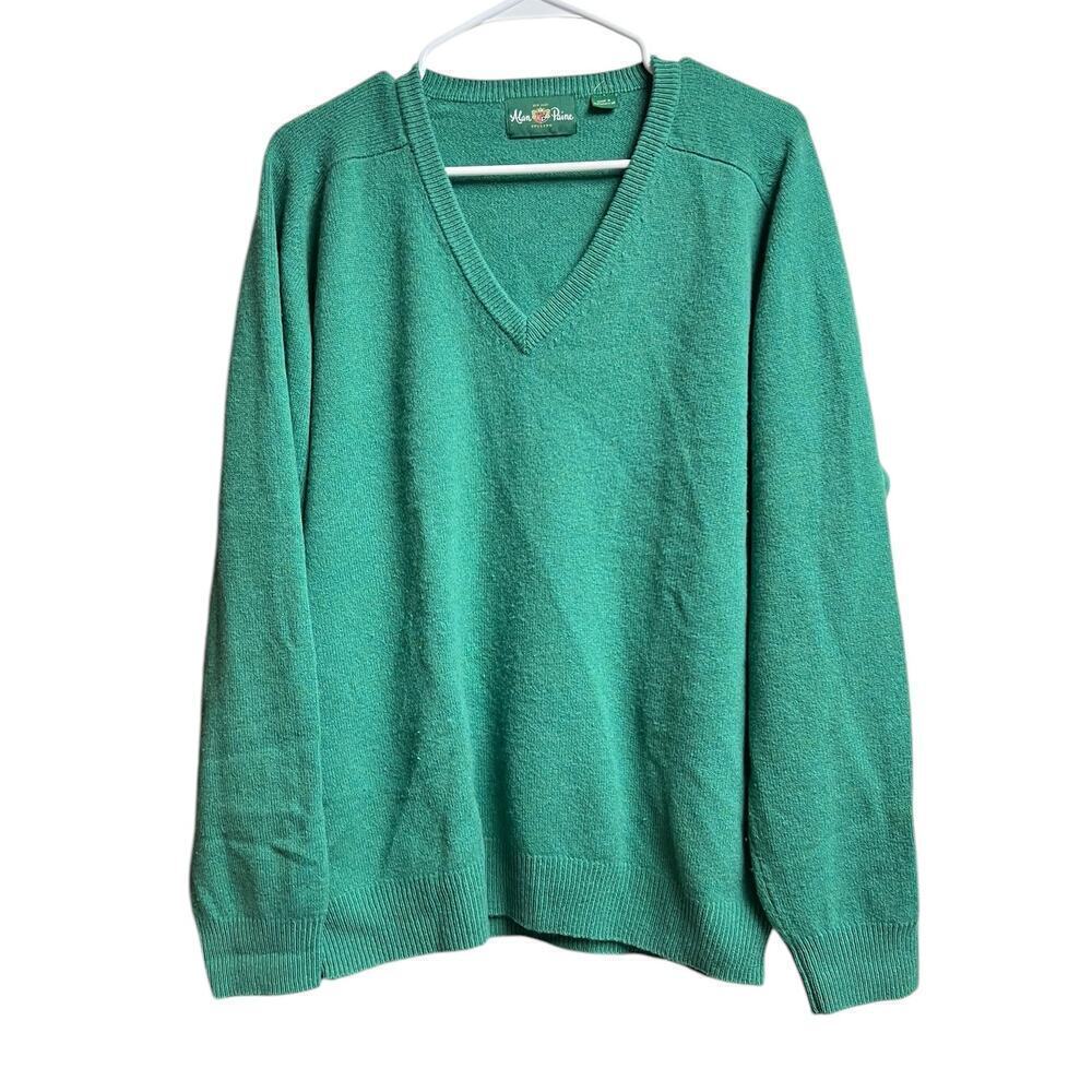 Alan Paine V Neck Lambswool Sweater Men's EUR 54 (XL) Green